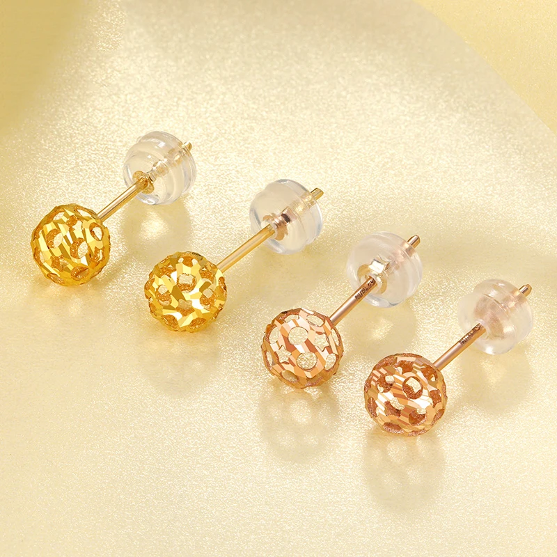 

585 purple gold plated 14K rose gold openwork round bead earrings for women new exquisite classic ear studs party jewelry