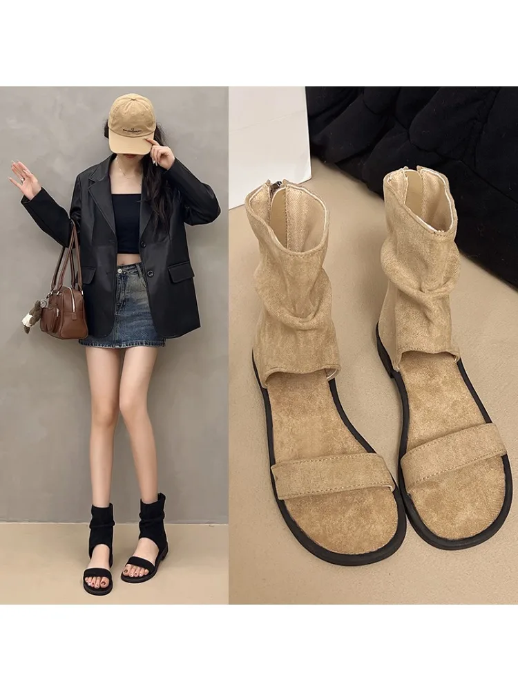 2025 nouveau été bout ouvert femmes sandales bout rond boucle sangle bottines femmes pour la mode quotidien sandales décontractées