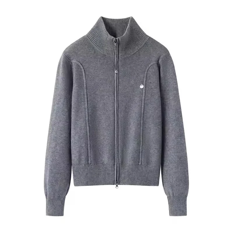 

Spring Autumn New Korean Cardigan Sweater Jacket Women's Loose Stand Zipper Knitted Short Sweater Coat Female Casual Ladies Tops