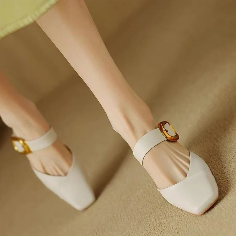 High Heels Women Slippers Mules Shoes Chunky Sandals 2026 Summer Luxury Brand Leather Shoes Slingback Dress Shoes Mujer Slides