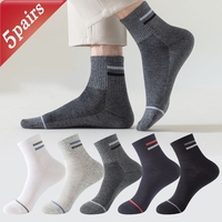 5 Pairs 1 Lot Socks Men's Socks Breathable Comfortable Middle Tube Socks Sports Business Casual Solid Color Stripe Cotton Socks