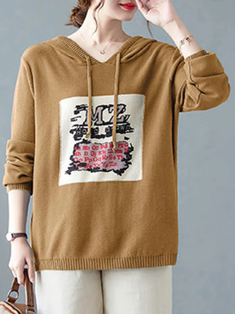 Suéter F de Tricô com Capuz Moderno, Solto, Tamanhos andes, Csa Base, Top Curto, Estilo Casual para o Dia a Dia, ...