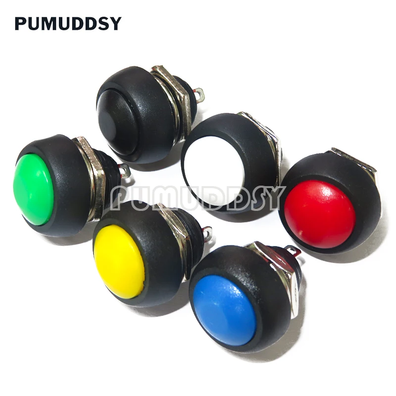 6piece Mini 12mm Waterproof Momentary On/off Push Button Round Switch Pbs-33b Kit White Black Red Yellow Blue Green