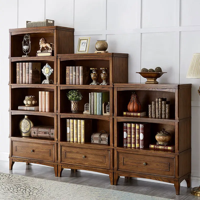 

Американская книжная полка из цельного дерева, детский книжный шкаф, книжный шкаф для гостиной, витрина для хранения, напольный простой современный шкаф с полкой