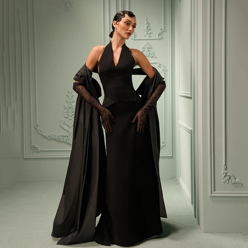 

Thinyfull Saudi Arabia Mermaid Prom Evening Dresses Halter Corset Back Shawl Party Dress 2026 Cocktail Prom Gowns Customized