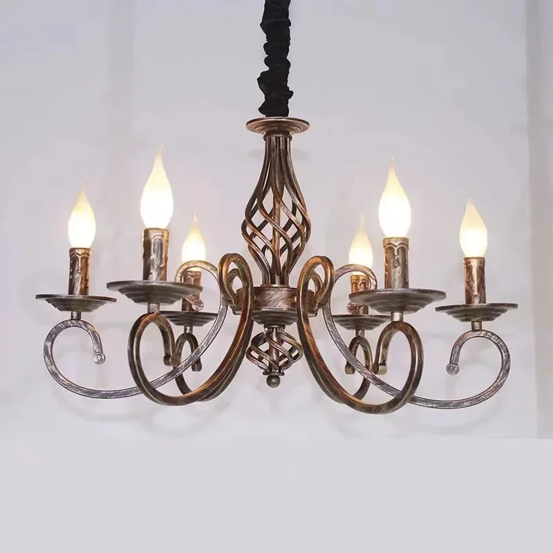 

Retro 6 8 Heads Candle LED Chandeliers Living Room Bronze Wrought Iron Pendant Light Bedroom Restaurant Hanging