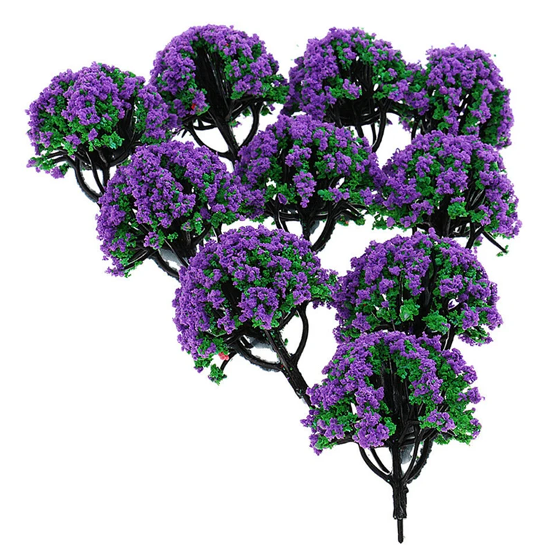 10pcs Simulation Model Tree Artificial Landscape Tree Purple Plastic Tree Garden Decoration For Train Props Model Scene Layout