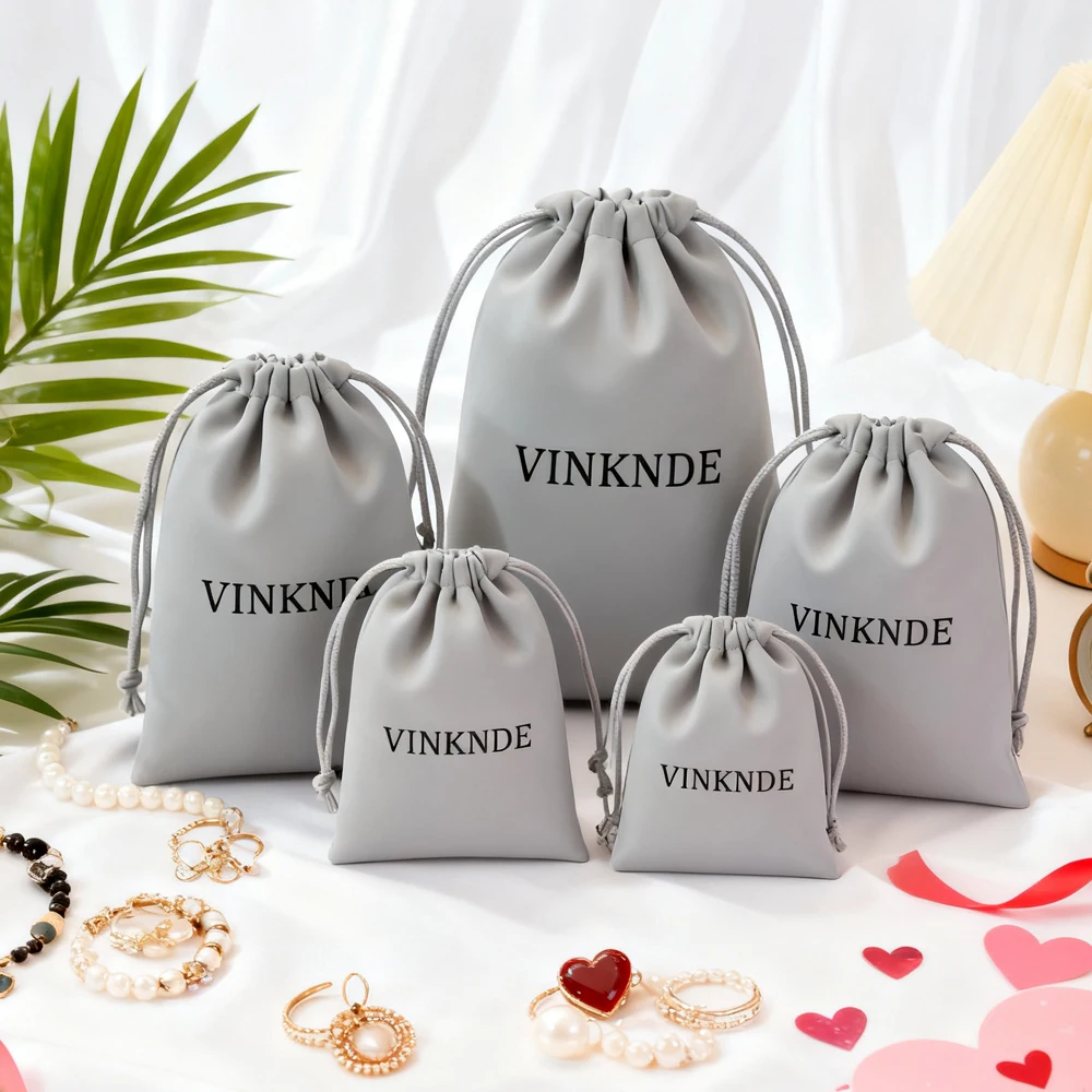 

100Pack Personalized Print Logo Jewelry Gift Pouches Silk Satin Drawstring Bag Makeup Cosmetic Wedding Decoration Packaging Sack