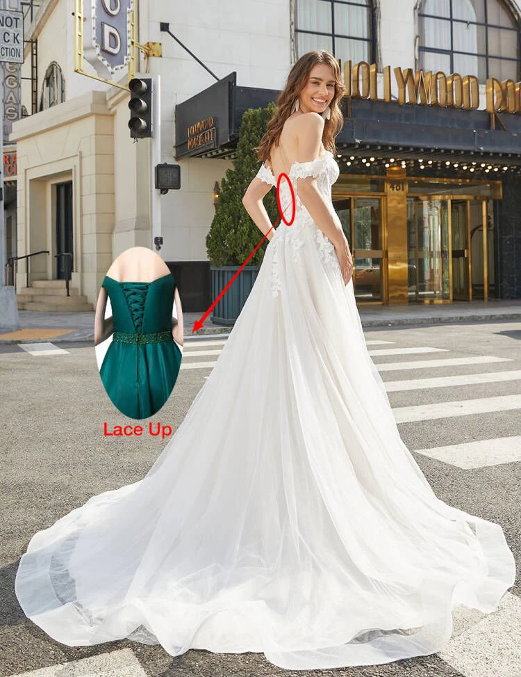 Elegant Off Shoulder Lace Wedding Dresses 2024 Tulle Long Ball Gown For Women A Line Bridal Gown With Train Bridal Party Gowns