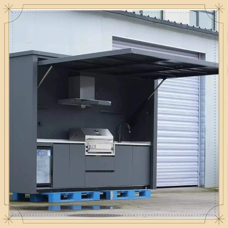 Customized Foldable Modular Outdoor BBQ Kitchen Station Luxury Garden Cooking Cabinet With Refrigerator For Backyard Camping