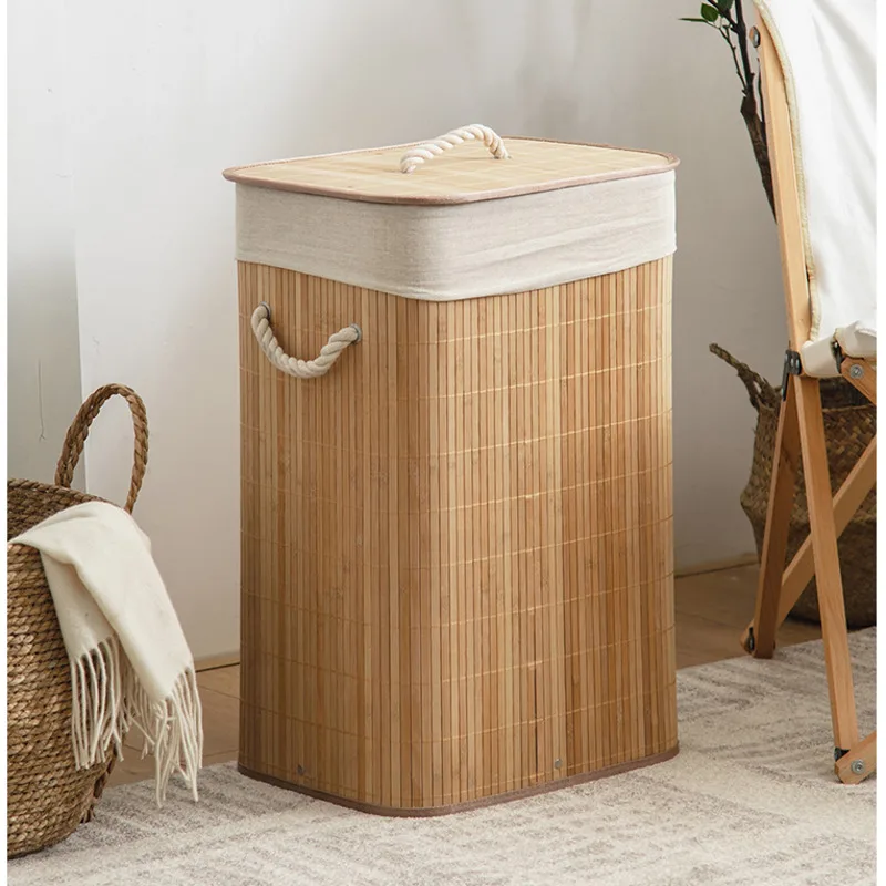 

Korean Laundry Basket Dust With Lid Organize Boxes Natural Bamboo Weaving Clothes Storage Bedroom Multi Functional Home Supplies