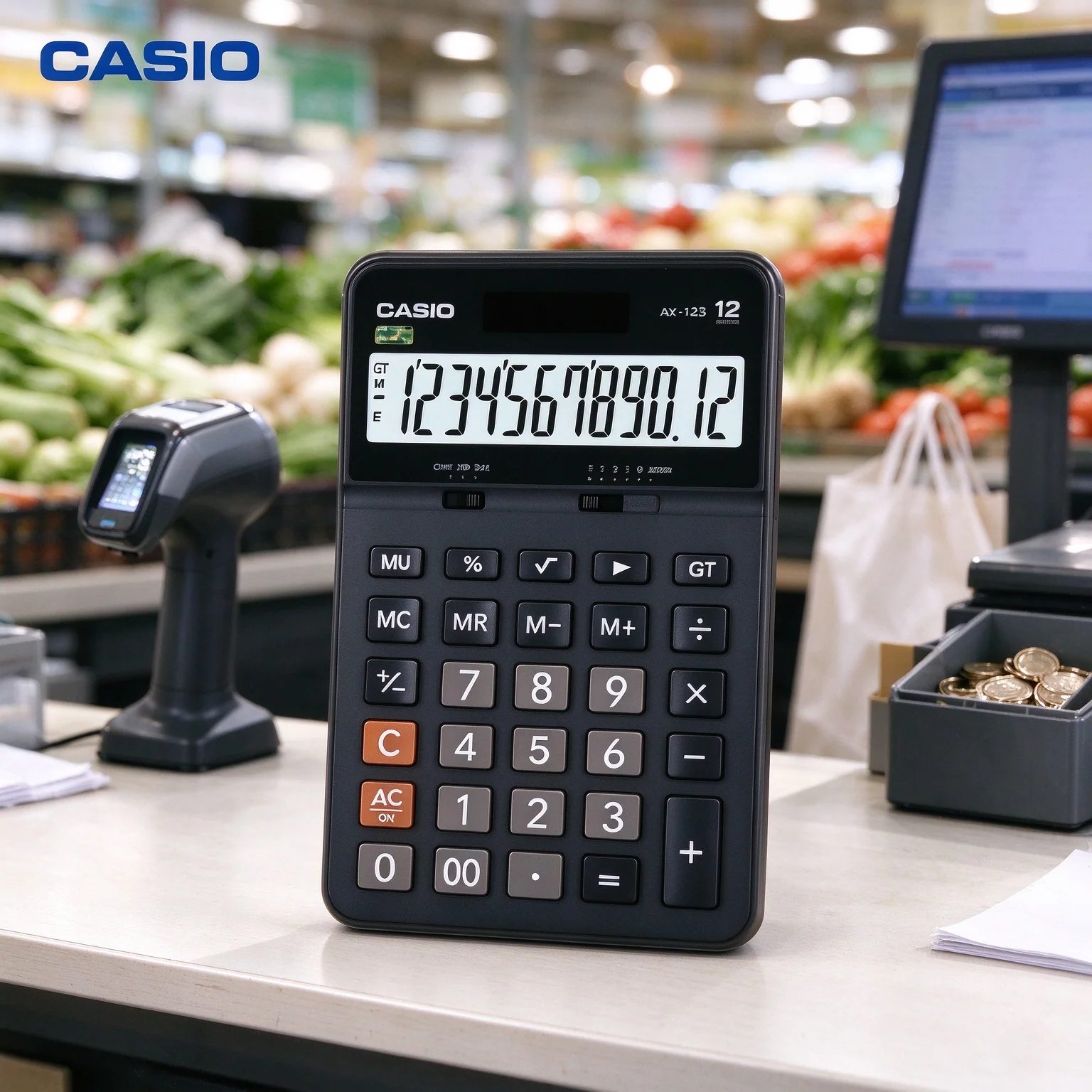 Casio AX-12B AX-120B Dual Power Desktop Calculator Extra Large LCD, GT Memory for Daily Student Study and Business Finance