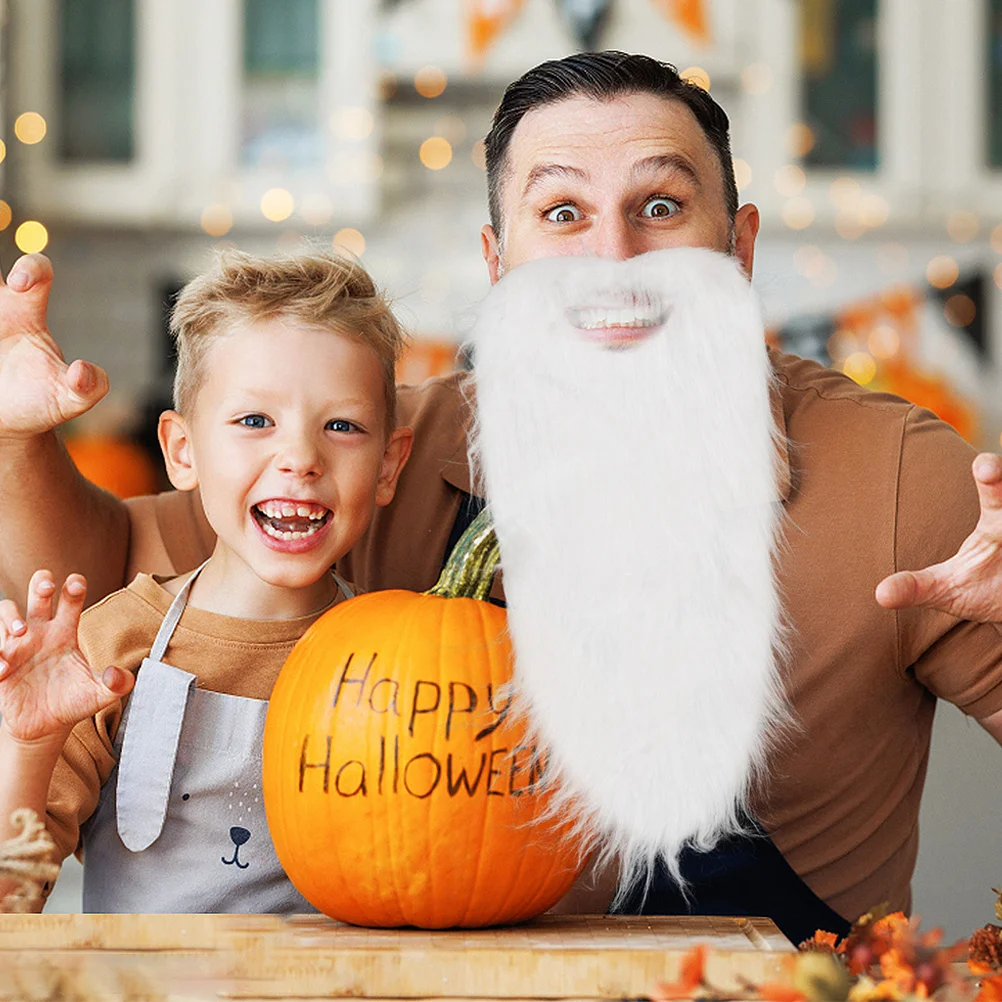 2Pcs White Beard Costume Facial Hair Halloween Party Cosplay Accessories Realistic Faux Beards Complete Set Adult Kids Use