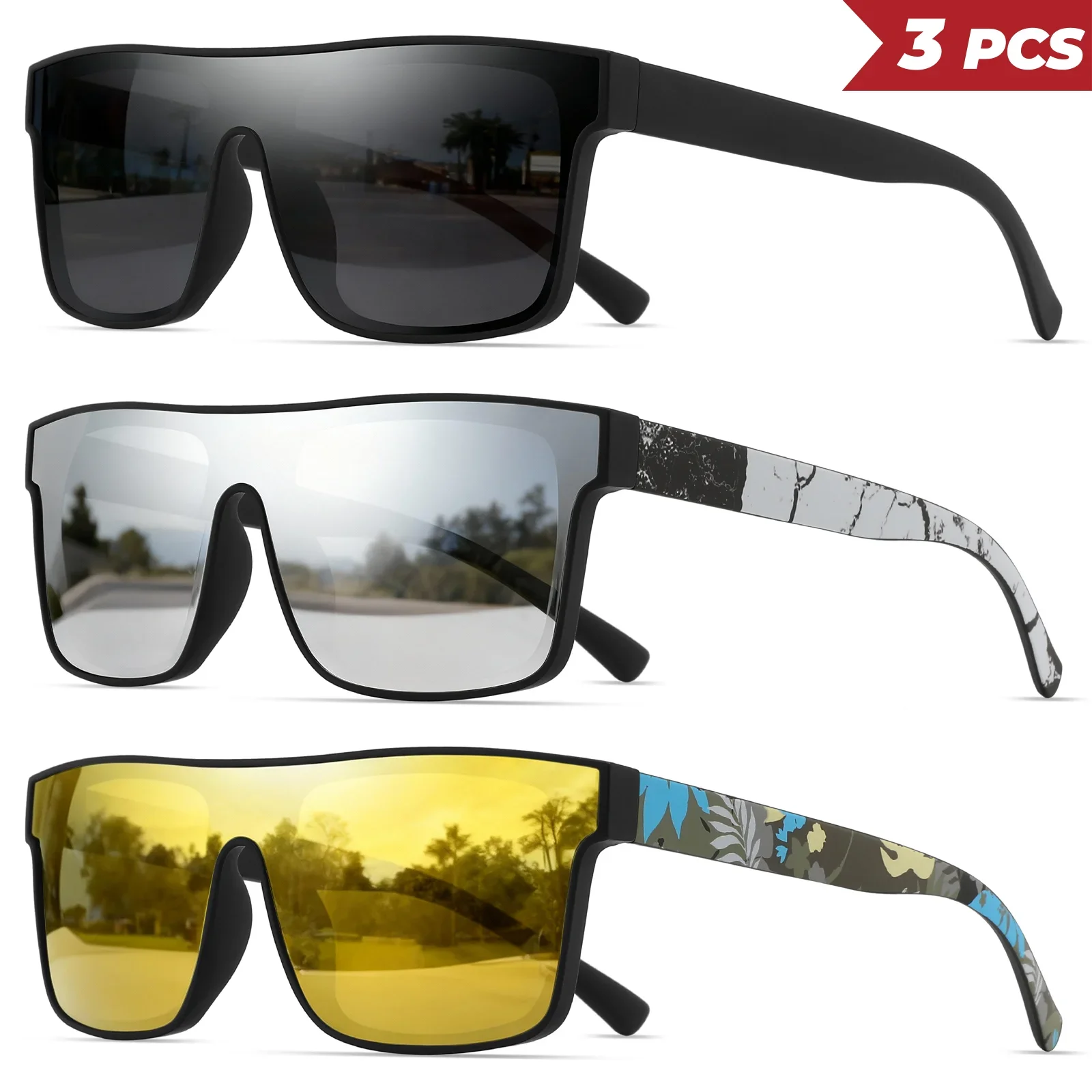 3Pcs/Set New Fashion Sunglasses Unisex UV400 Protection Square Glasses Outdoor Driving Fishing Beach Travel Cycling Eyewear 842