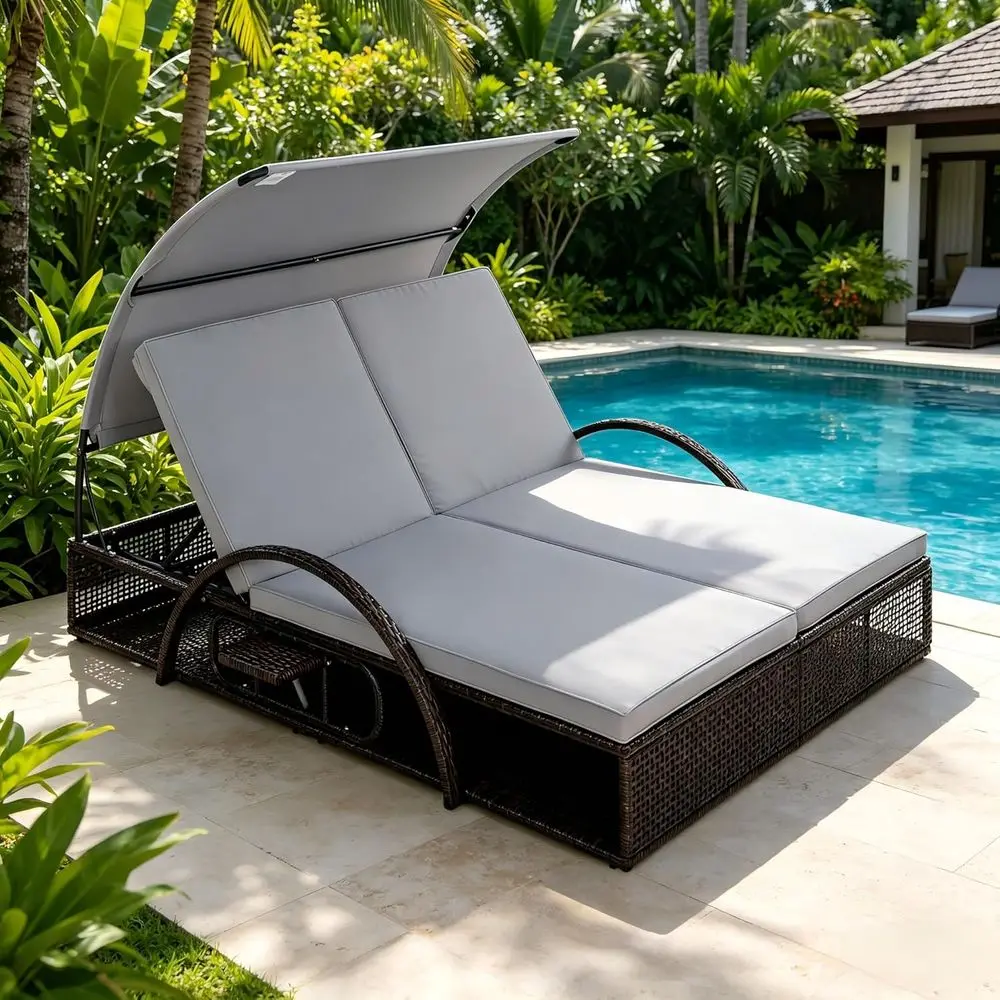 

Multi-Position Reclining Pool Chair with Cushion, Side Tray, and Weather-Resistant Material