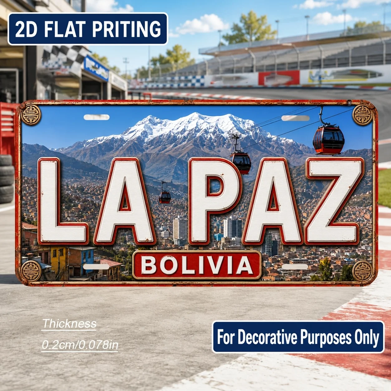 2D Flat, [2D Flat] 1pc Bolivia La Paz Themed Vintage License Plate Sign - Wall Decor Suitable for Home, Bar, Outdoor, Suitable f