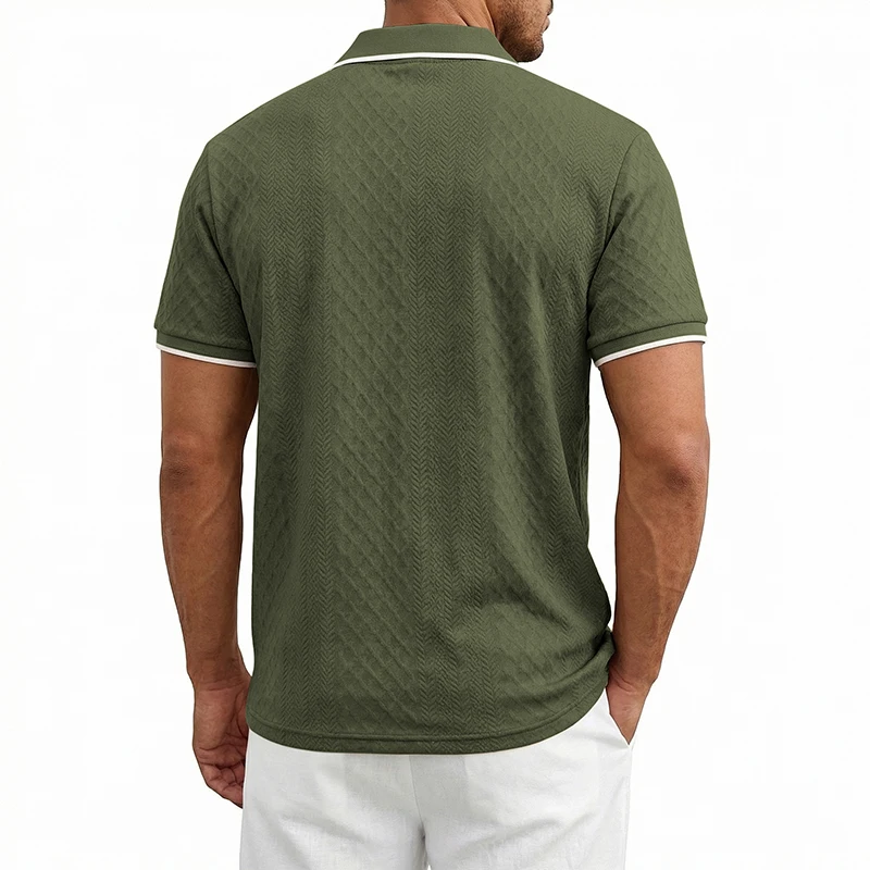 Sommer Herren Casual Business Kurzarm 9-Farben Jacquard 1/4 Reißverschluss Poloshirt | Strukturiertes Polo-Top mit Reißverschluss und kurzen Ärmeln – Detail 10