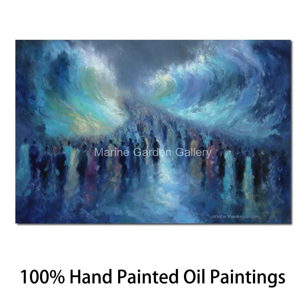 

Текстурная картина на холсте в стиле юдаизма: «Раздвоение моря Красного», масляная живопись, ручная работа, юдаическое искусство, Библейский Экзодус, настенное искусство для декора гостиной