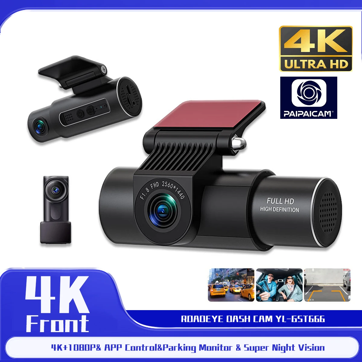 Dashcam Car 4K/1080P Ultra UHD Recording Video Recorder Front and Rear Car Cameras Night Vision Recorder Accessories Black Box