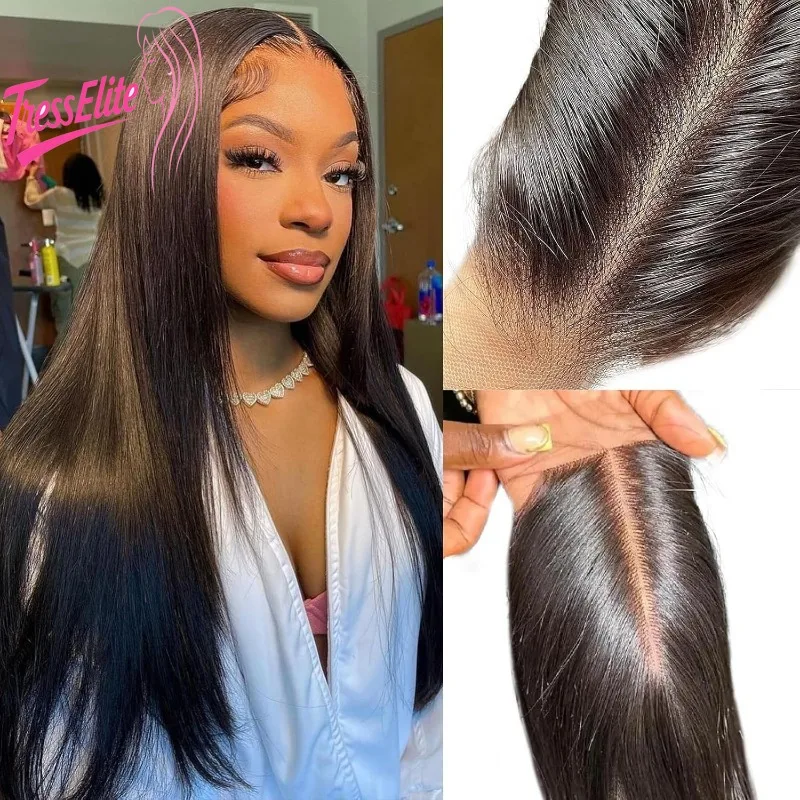 14A Натуральный цвет, прямые 2x6, кружевная застежка, отбеленные узлы, бразильские девственные человеческие волосы Remy, предварительно выщипанные с детскими волосами 8-22 дюйма