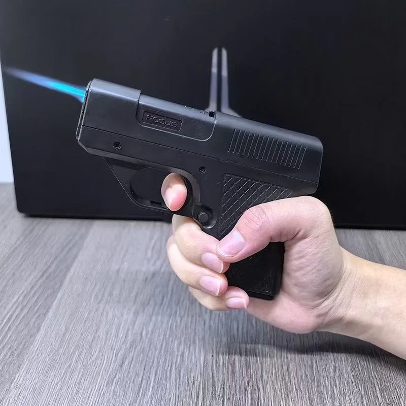 Fashionable Windproof 10 Cigarette Box Gun Style Inflatable Lighter Outdoor Portable Butane Smoking Accessories Men's Gift