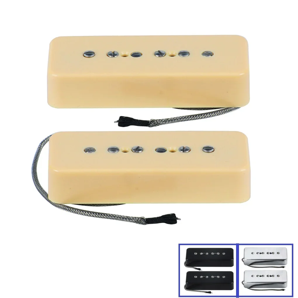 

Set of Vintage Alnico 5 Soapbar P90 P 90 Pickup Guitar Neck & Bridge Pickups, Chrome/Black/Yellow Option