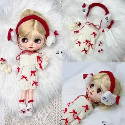 Little Cloth Kitty Sweater Set Blythe Baby Clothes Cute Spring New Product Dress Up 30cm Six Cent Baby Clothes 5-piece Set