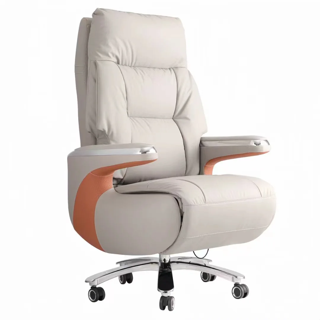 

Leather boss chair office comfortable sedentary business class chair reclining nap office seat massage computer