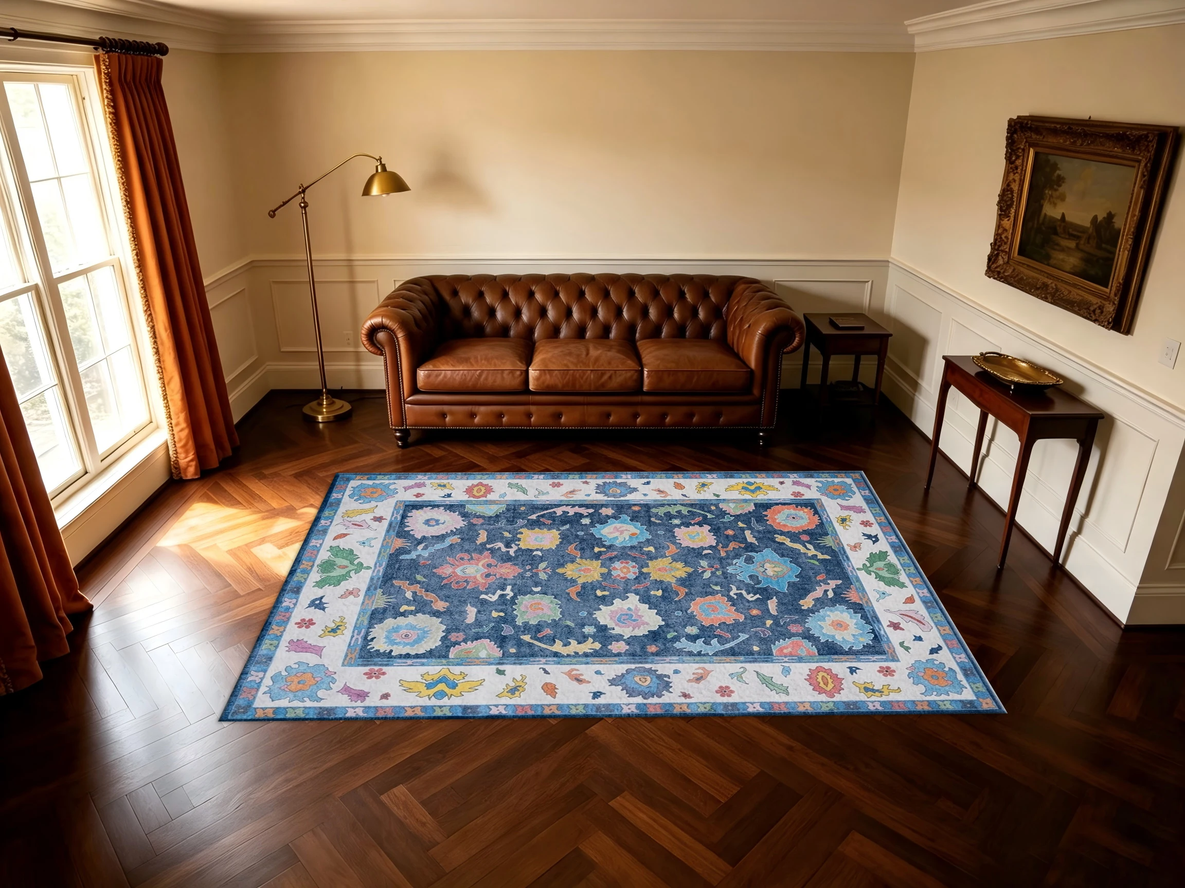 Colorful Boho Floral Vintage Area Rug Non‑Slip Bright Floral Pattern Floor Carpet Bedroom Living Room Home Decor
