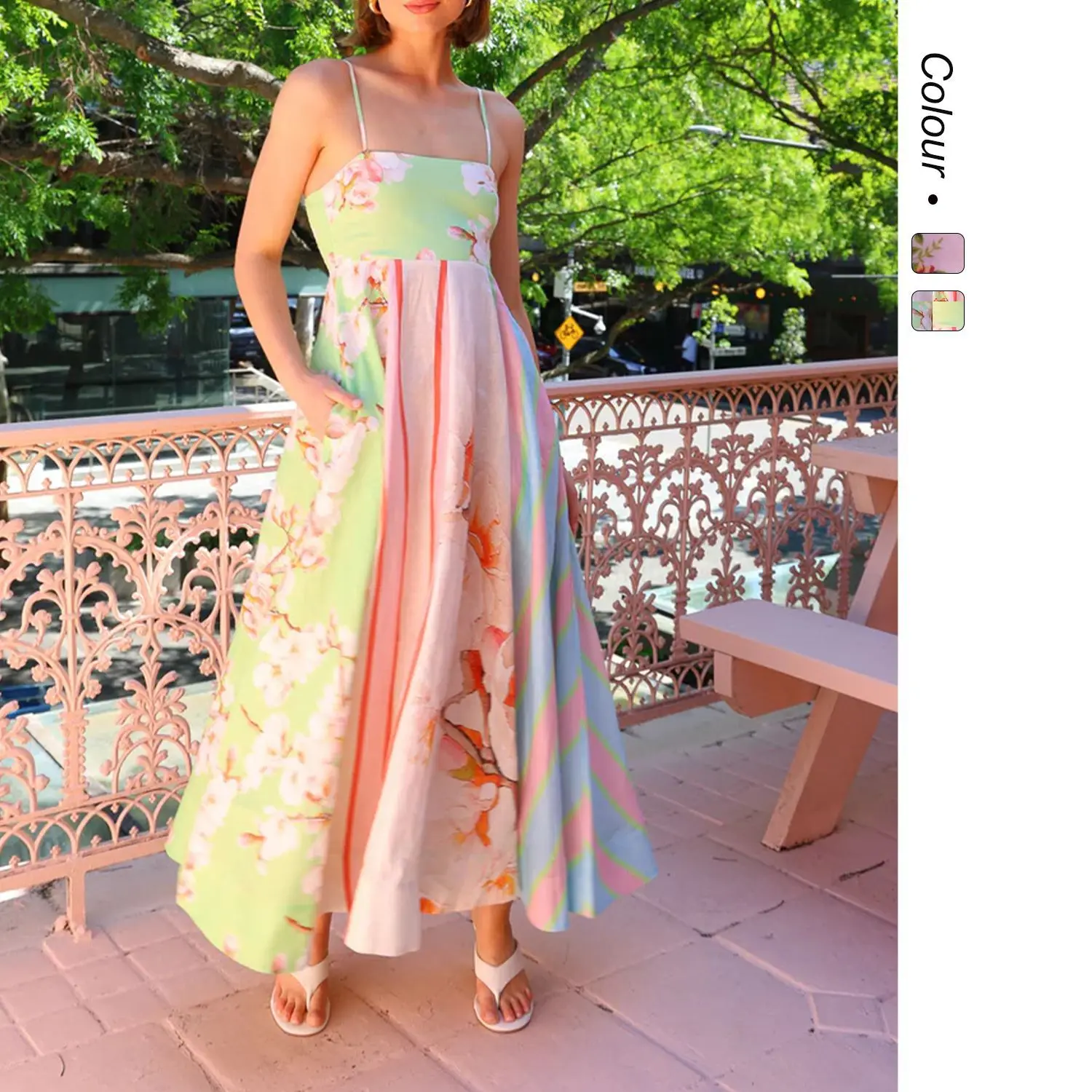 

Новая летняя женская макси-платье 2024 года с широким воланом, открытыми плечами, принтом, эластичной талией, из трикотажного полиэстера