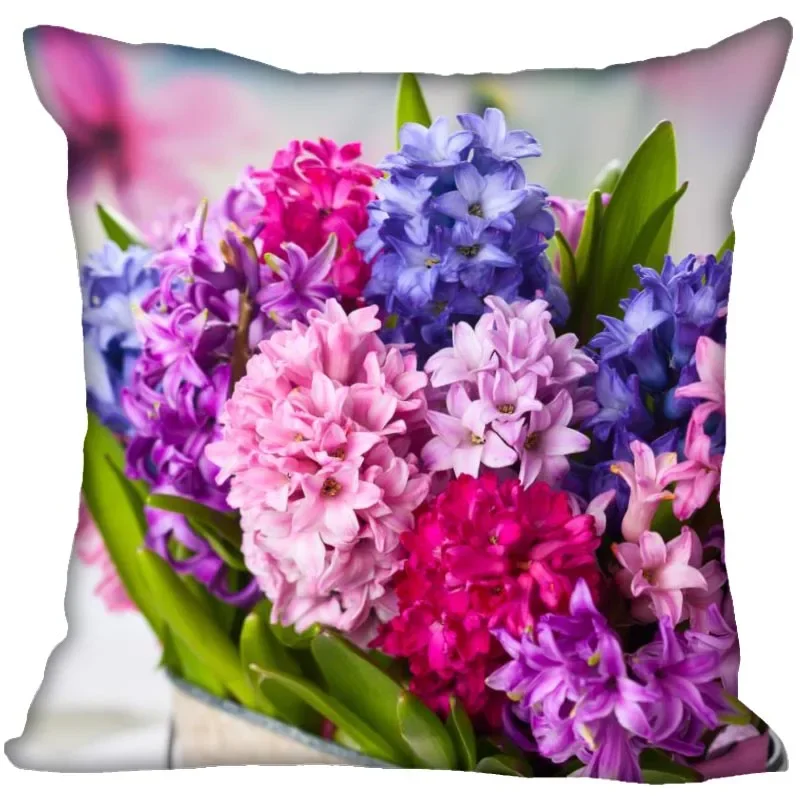 Hyacinth Flowers Pillow Case For Home Decorative Satin Pillows Cover Invisible Zippered Throw PillowCases 45X45cm 11-4