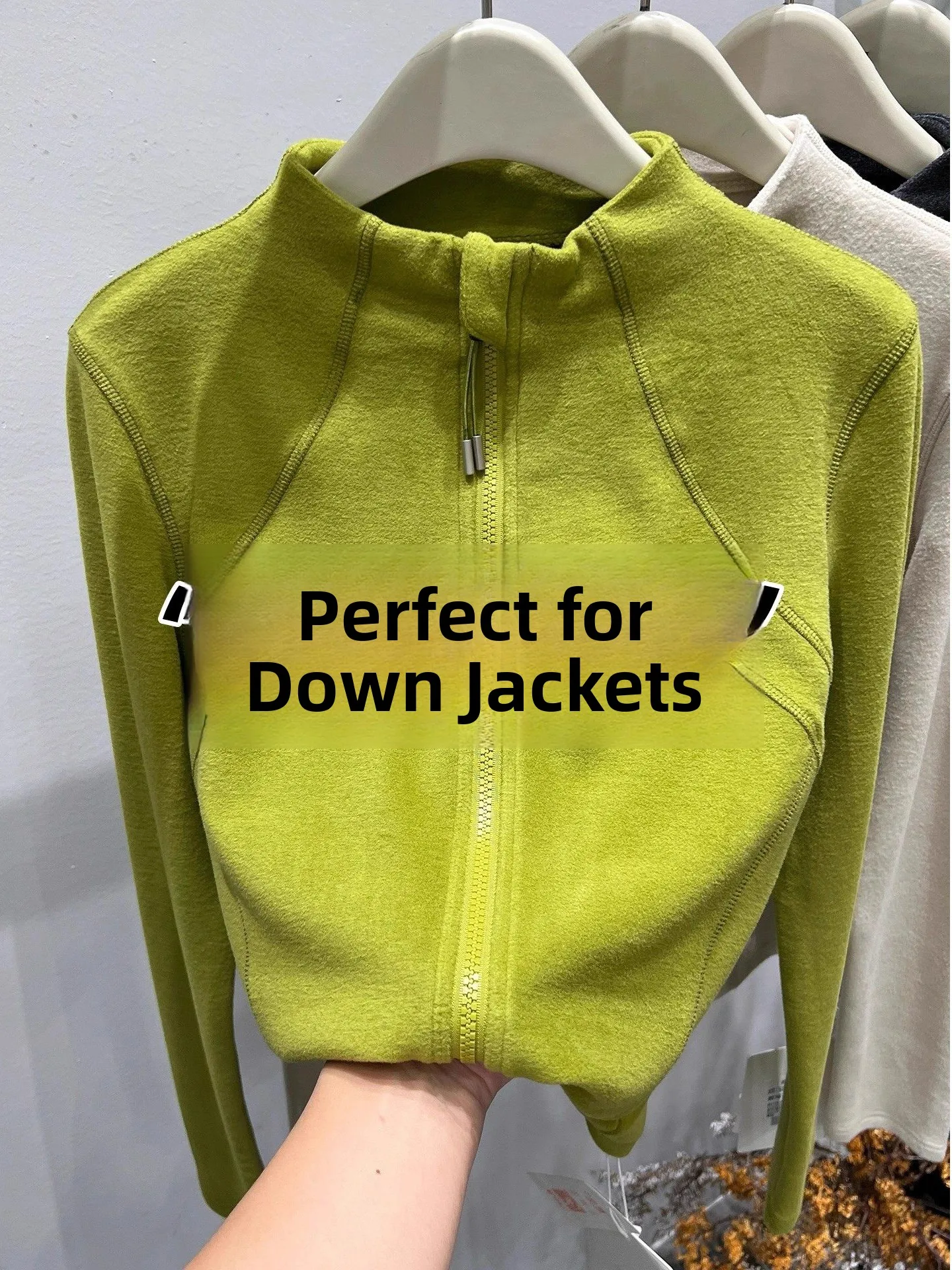 

Lightweight Fleece Lined Stand Collar Green down Jacket Inner Design Women's Autumn Winter Slim Fit Design Sense Jacket