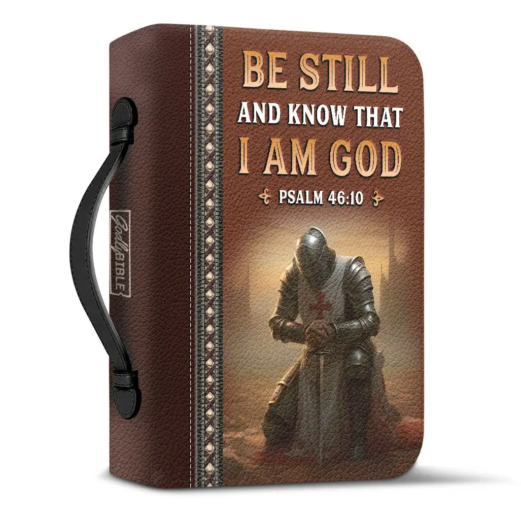 Be Still And Know That I Am God Psalm Print Bible Storage Bags PU Leather Handbag for Ladies Study Book Boxes Handle Bible Cover