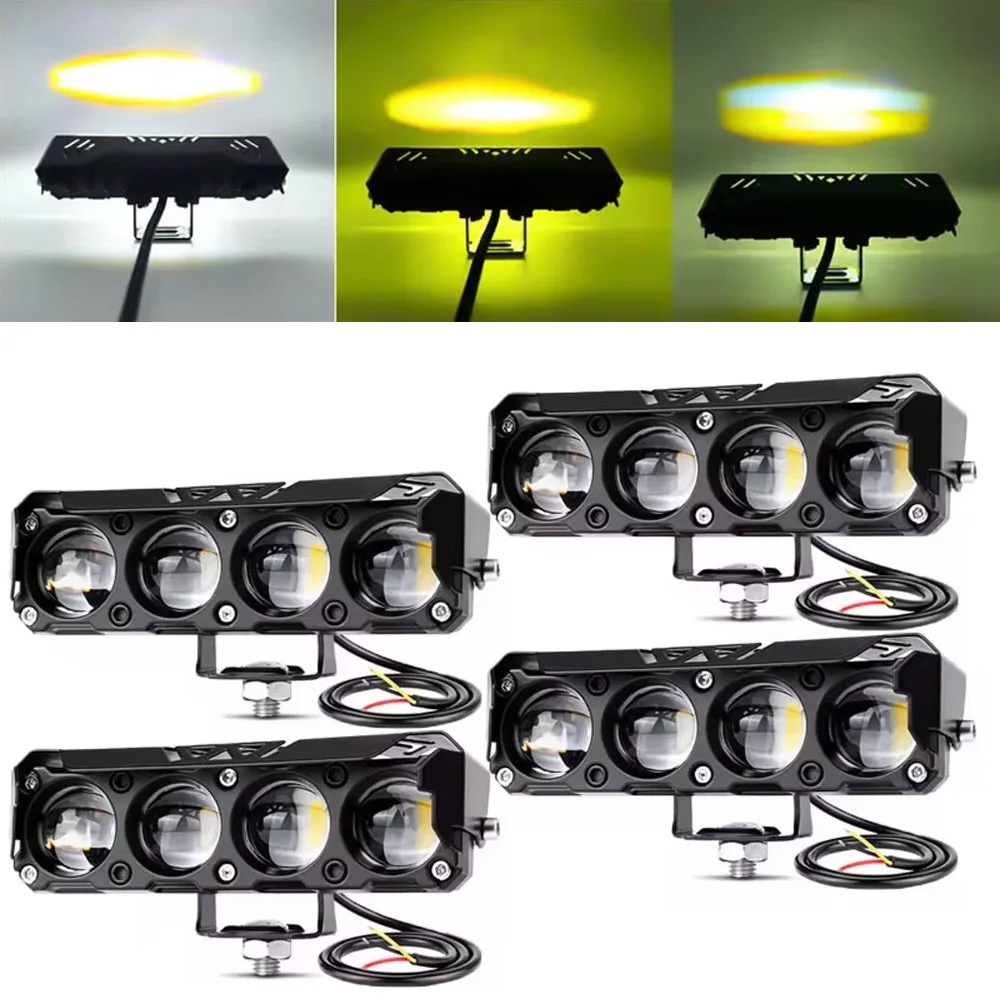 4 Lens Motorcycle LED Spotlights White Yellow High Low Beam External Headlight For Off Road Truck ATV UTV 4x4 4WD Driving Light