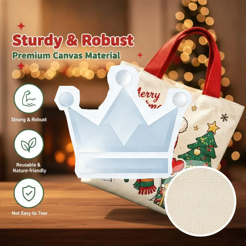 Xmas Tree Print Canvas Gift Bag 1Pcs Handheld Cartoon Santa Design Tote Bag for Christmas Party Supplies Decoration