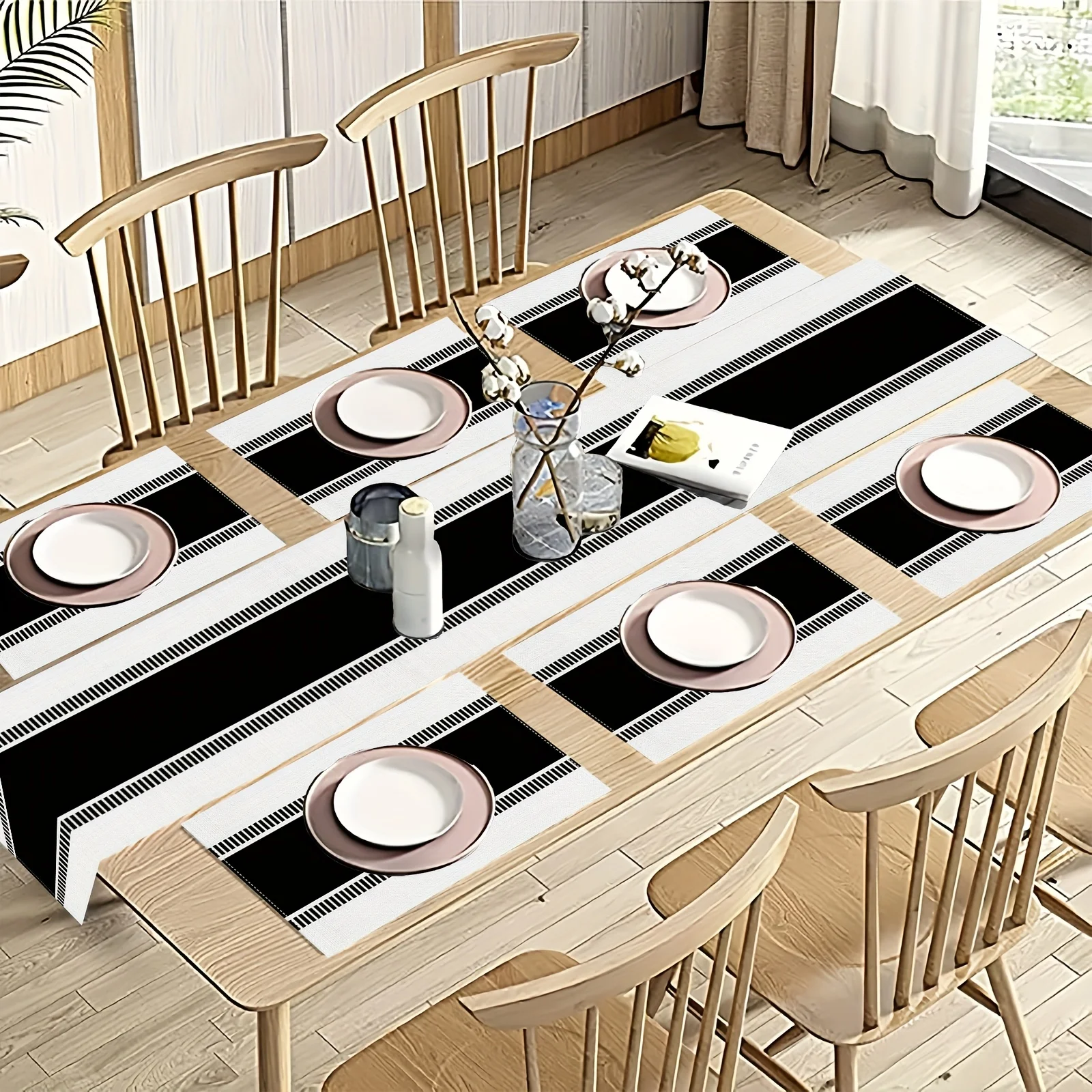 VIKAMA 5/7PC American Minimalist Placemat Table Flag Set Black and White Restaurant Family Gathering Cafe Decoration Elegant