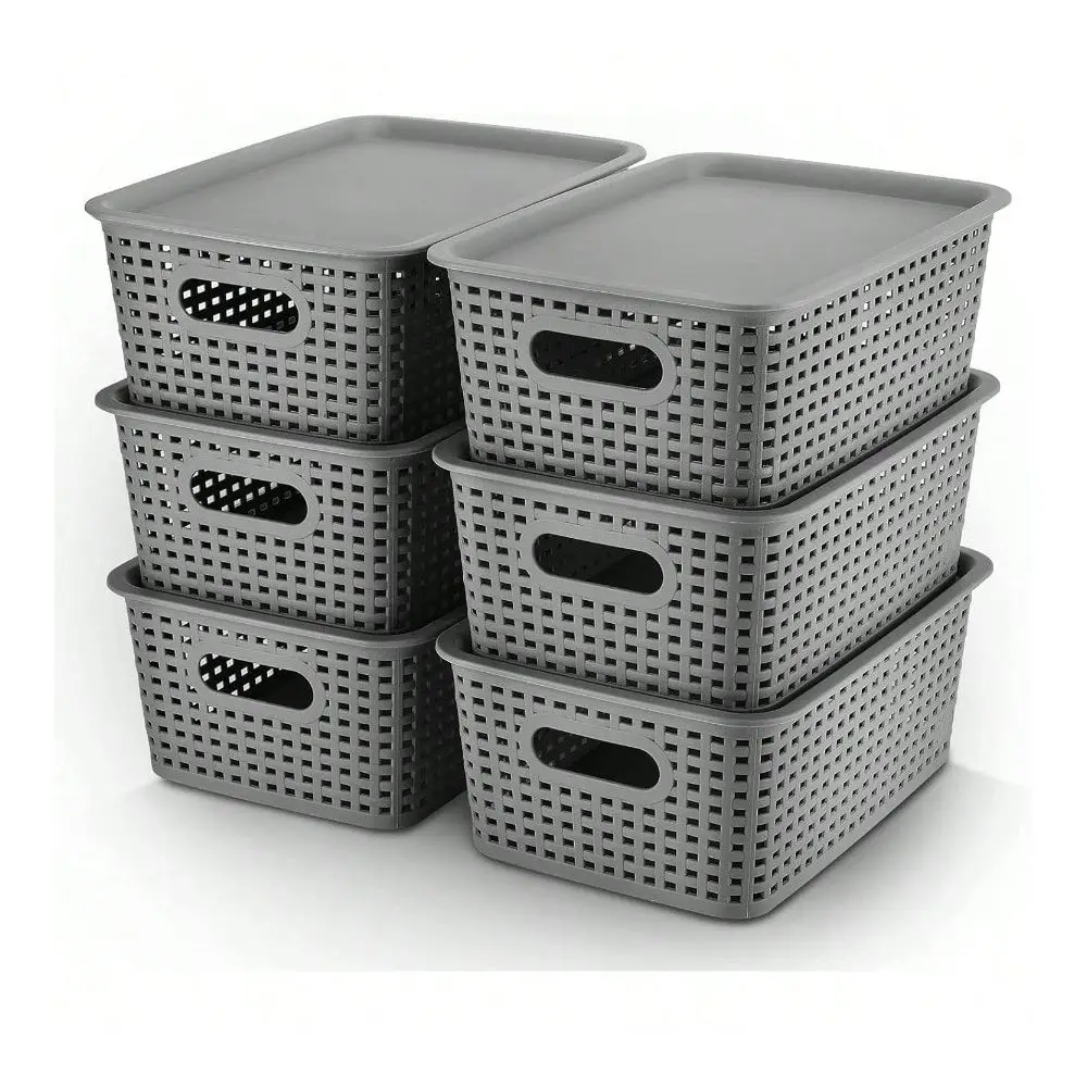 

Storage Baskets Bins With Lid Organizing Container Lidded Knit Storage Organizer Bins For Shelves Drawers Desktop Closet Playro