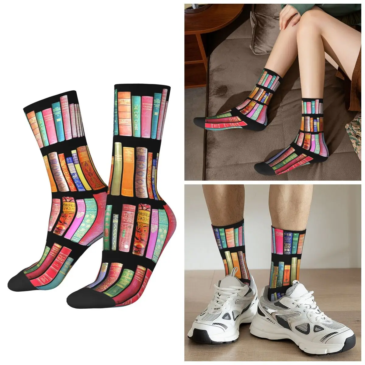 All Seasons Bookworms Delight Antique Book Library For Bibliophile Socks Harajuku Crew Sock Sweat Absorbing Stockings for Unisex