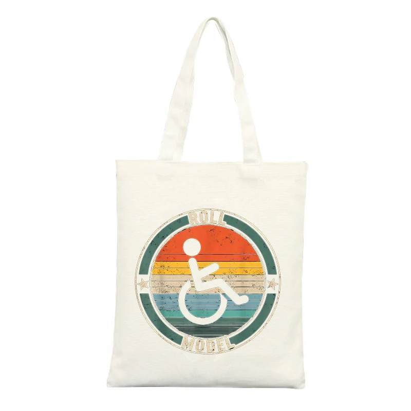 Canvas Tote Bag with Disability Awareness Graphic, Retro Style for Casual Daily Use