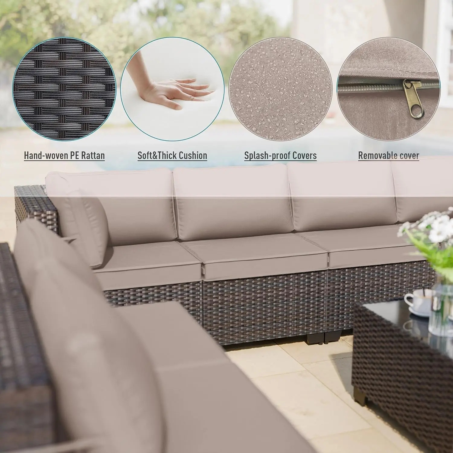 10 Pieces Patio Furniture Set 2 Swivel Wicker Conversation Set Outdoor Sectional w/ Coffee Table & Washable Cushions, Customized