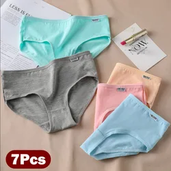 7Pcs Women's Underwear Girls Cotton Panties Sexy Briefs Breathable Soft Lingerie Female Cute Solid Color Underpants Plus Size