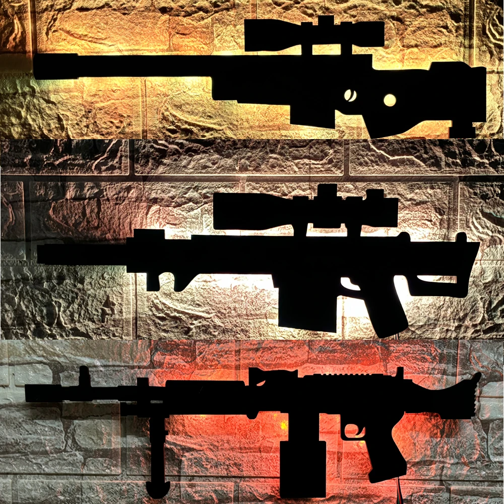 3D creative LED wooden board gun shaped luminous wall lamp interior background decoration USB colorful night light 40 cm long