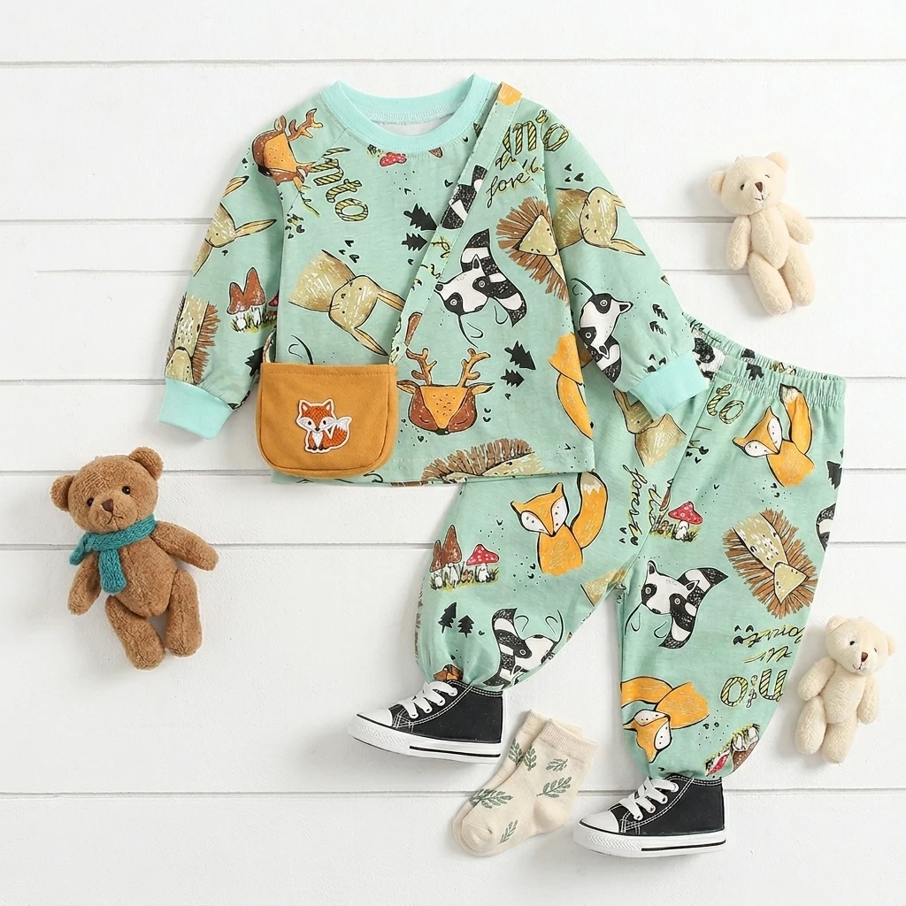 Pajamas Clothing Sets Long Sleeve Tops + Pants 2Pcs Girls Baby Boys Cotton