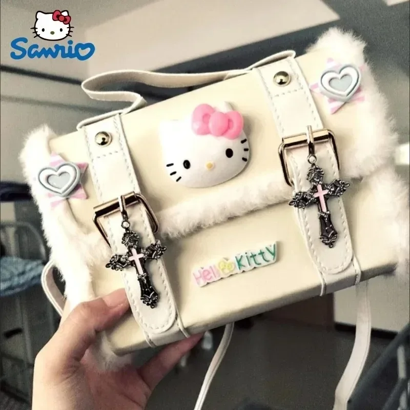 Sanrio Hello Kitty Fashion Crossbody Bag Y2K Aesthetic Charm Satchel Cute Cambridge Style Single Shoulder Bag Simple Retro Bags