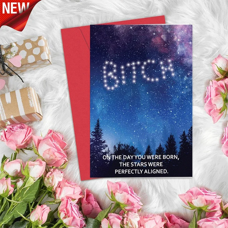 

Birthday Greeting Card Starry Sky Theme Perfectly Aligned Stars Print Card for Birthday Celebration