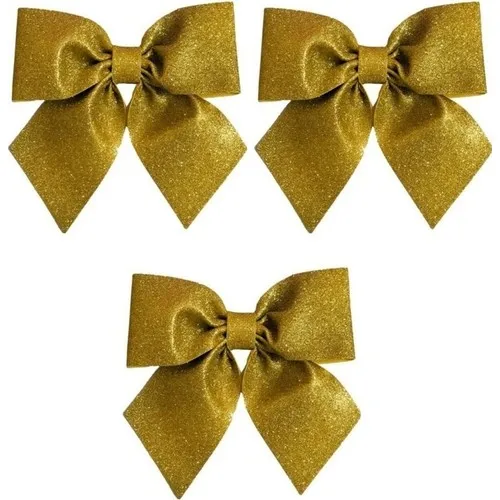 Happyland 3 PCs Christmas Goldı Bow Ornament 30 cm