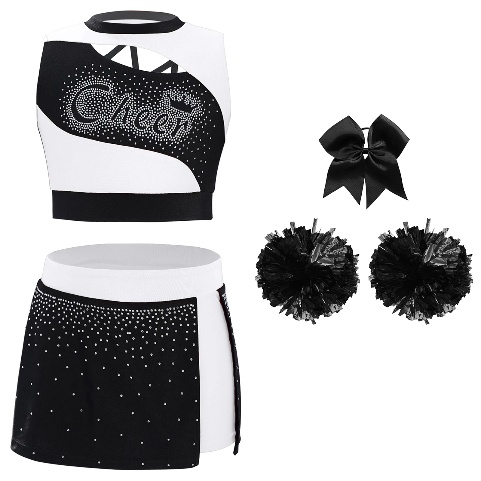 Kids Cheer Dance Clothes Dress Children Jazz Dance Outfit School Girls Cheerleader Costume Cheering Stage Performance Dancewear view 3