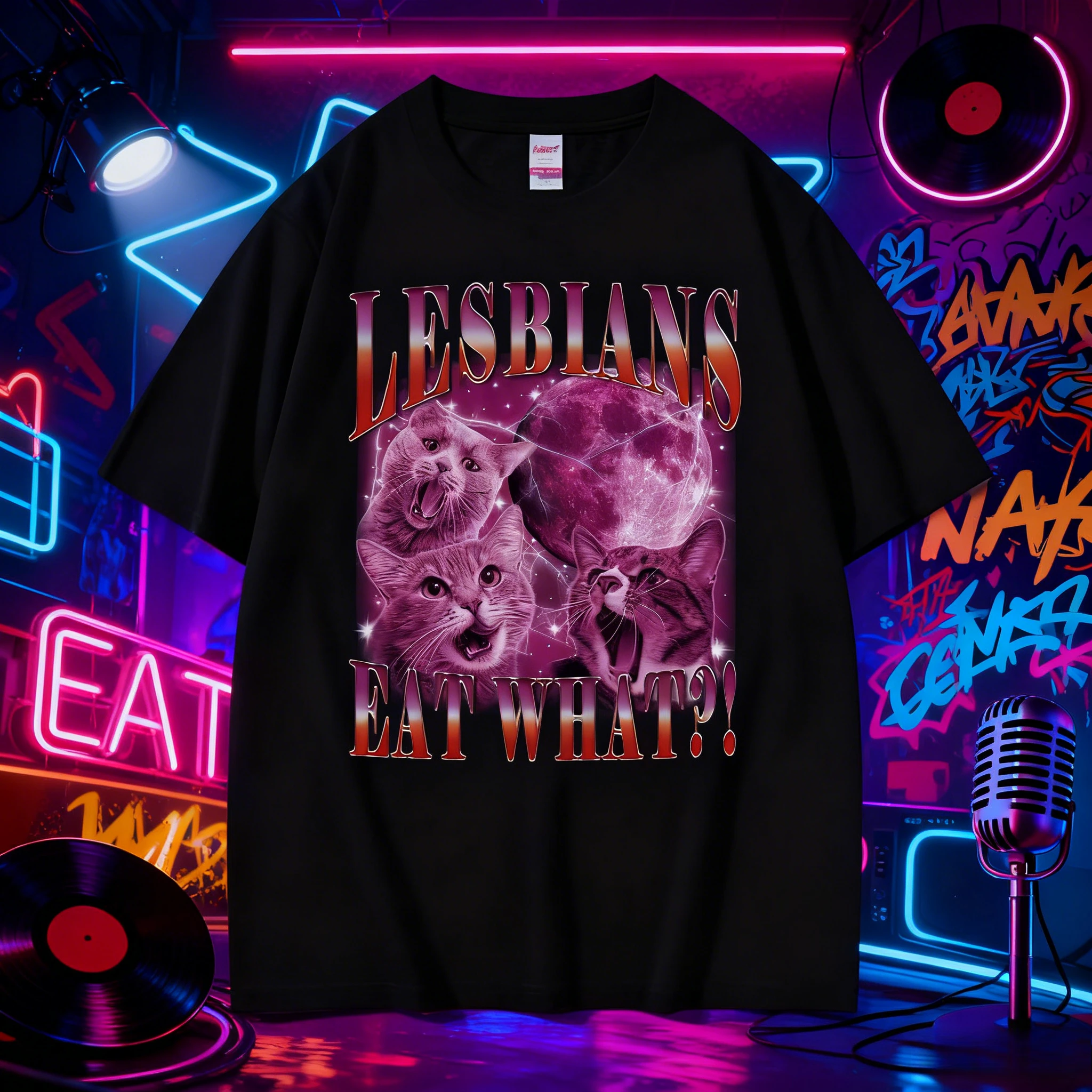 2025-26 الصيف ما القط ميمي الجرافيك يفعل مثليه مطبوعة القطن الخالص موضة الهيب هوب شارع العليا فضفاض تي شيرت غير رسمي
