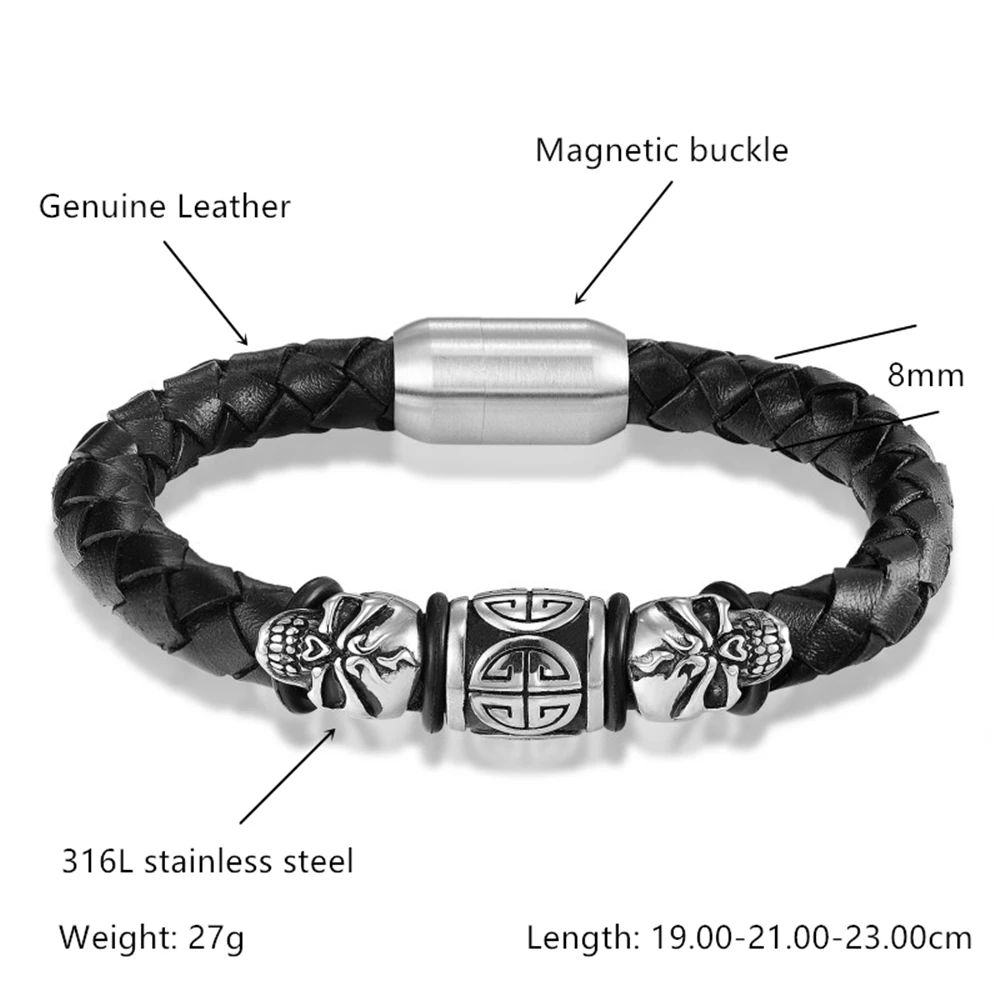 Aizhixiu 2023 Fashion Men Jewelry Black Cuff Braided Leather Bracelet Men Stainless Steel Magnetic Buckle Clasp Christmas Gift image 6