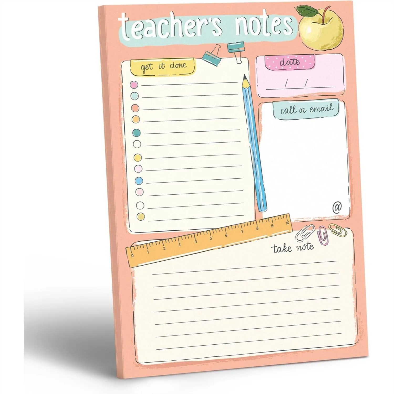 

Teacher Weekly Undated Lesson Planner Pad 60 Tear-Off Sheets 9x6 Inch Compact Desk Notepad With Notes And Contact Section Peach Border